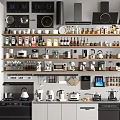 Modern Kitchen Interior With Organized Spice Bottles On Open Shelves 3d model