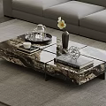 Modern Marble Patterned Coffee Table with Tray Tea Set Books Vase and Geometric Decor 3d model