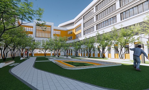 School Building Teaching Building Landscape 3d model