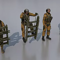 Multiple Military Figures in Various Action Poses Standing Kneeling and Carrying Equipment