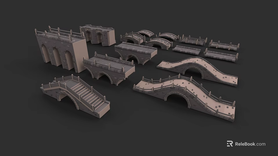 Various Architectural Landscape Bridge Models With Arch Step And Curved Designs 3d model 