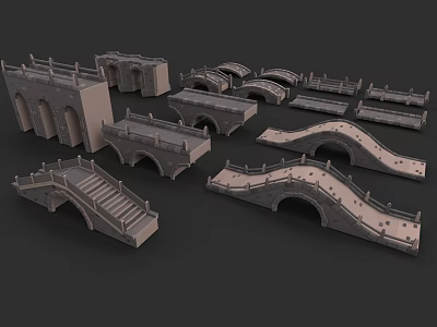 Various Architectural Landscape Bridge Models With Arch Step And Curved Designs 3d model