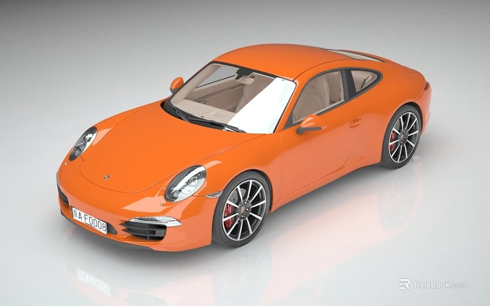 Orange Porsche Sports Car With Sleek Exterior And Two Door Design 3d model 