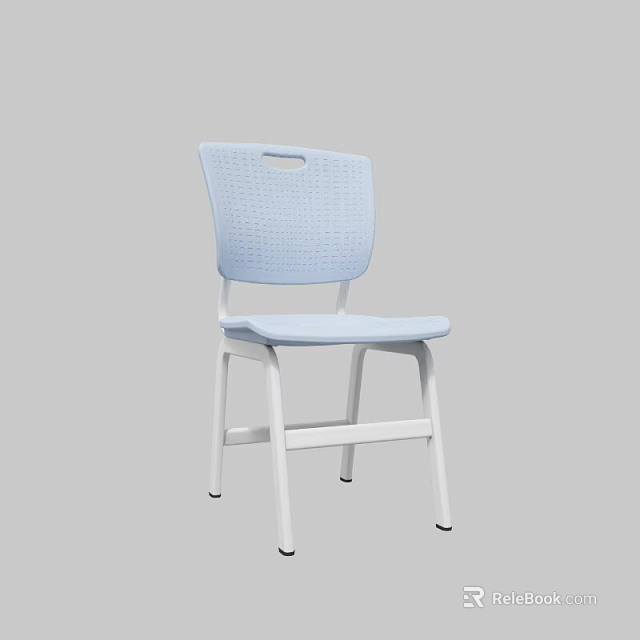Light Blue Single Chair With Breathable Backrest And White Metal Frame 3d model 
