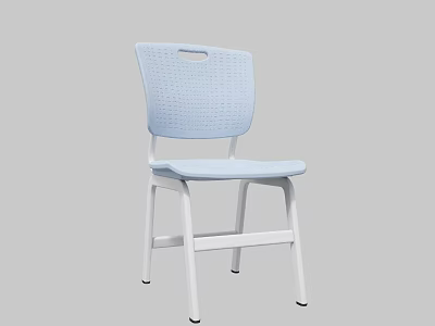 Light Blue Single Chair With Breathable Backrest And White Metal Frame 3d model