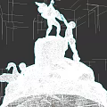 Intricate Sculpture With Aquatic Birds And Human Figures On Rocky Platform