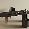 Elegant Tea Table With Black Tabletop Transparent Legs Black Chair And Tea Set
