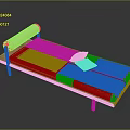 Minimalist Wooden Frame Daybed With Beige Fabric Cushion And Two Small Pillows