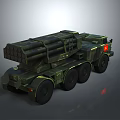 Green Camouflage Wheeled Tank With Multiple Rocket Launcher System 3d model