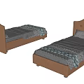 Comfortable Single Bed with Brown Headboard Gray Sheets and Patterned Quilt 3d model