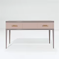 Modern Dressing Table With Light Pink And Gray Double Drawers Gold Handles And Slender Legs