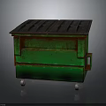 Green Rustic Trash Bin With Black Top And Rolling Wheels
