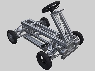 Industrial Equipment Car Chassis Metal Frame Structure with Steering Wheel and Wheels 3d model