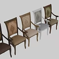Elegant Dining Chairs With Dark Wood Armrests And Intricate Patterned Backrest Design 3d model