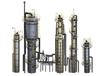 Heavy Duty Industrial Equipment Featuring Distillation Towers Reaction Columns And Piping Systems 3d model