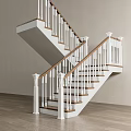 Modern Home Interior Stairs Design With White Railings And Wooden Steps