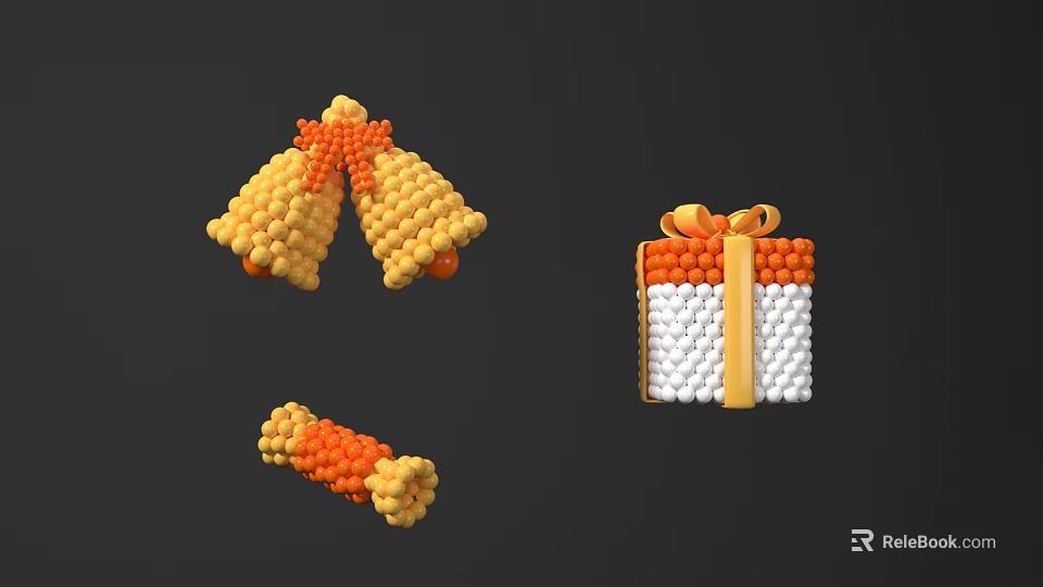 Beaded Daily Life Crafts With Bell Gift Box And Orange Bow Design 3d model 