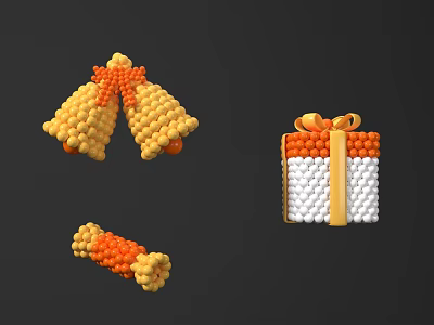 Beaded Daily Life Crafts With Bell Gift Box And Orange Bow Design 3d model