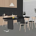 Modern Dining Table Set With Black Round Table And Light Wood Chairs In Kitchen Interior 3d model