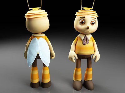 Cartoon Bee Game And Movie Character With Yellow Brown Striped Body Wings And Hat 3d model
