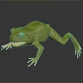 Realistic Green Reptile With Extended Tongue On Dark Reflective Background