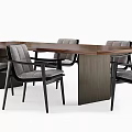 Modern Dining Table Set With Wooden Tabletop Gray Cushioned Chairs And Black Frame