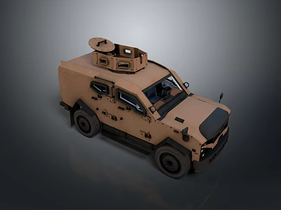 Brown Toy Armored Vehicle Model With Top Equipment And Wheels For Kids Play 3d model