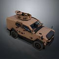 Brown Toy Armored Vehicle Model With Top Equipment And Wheels For Kids Play