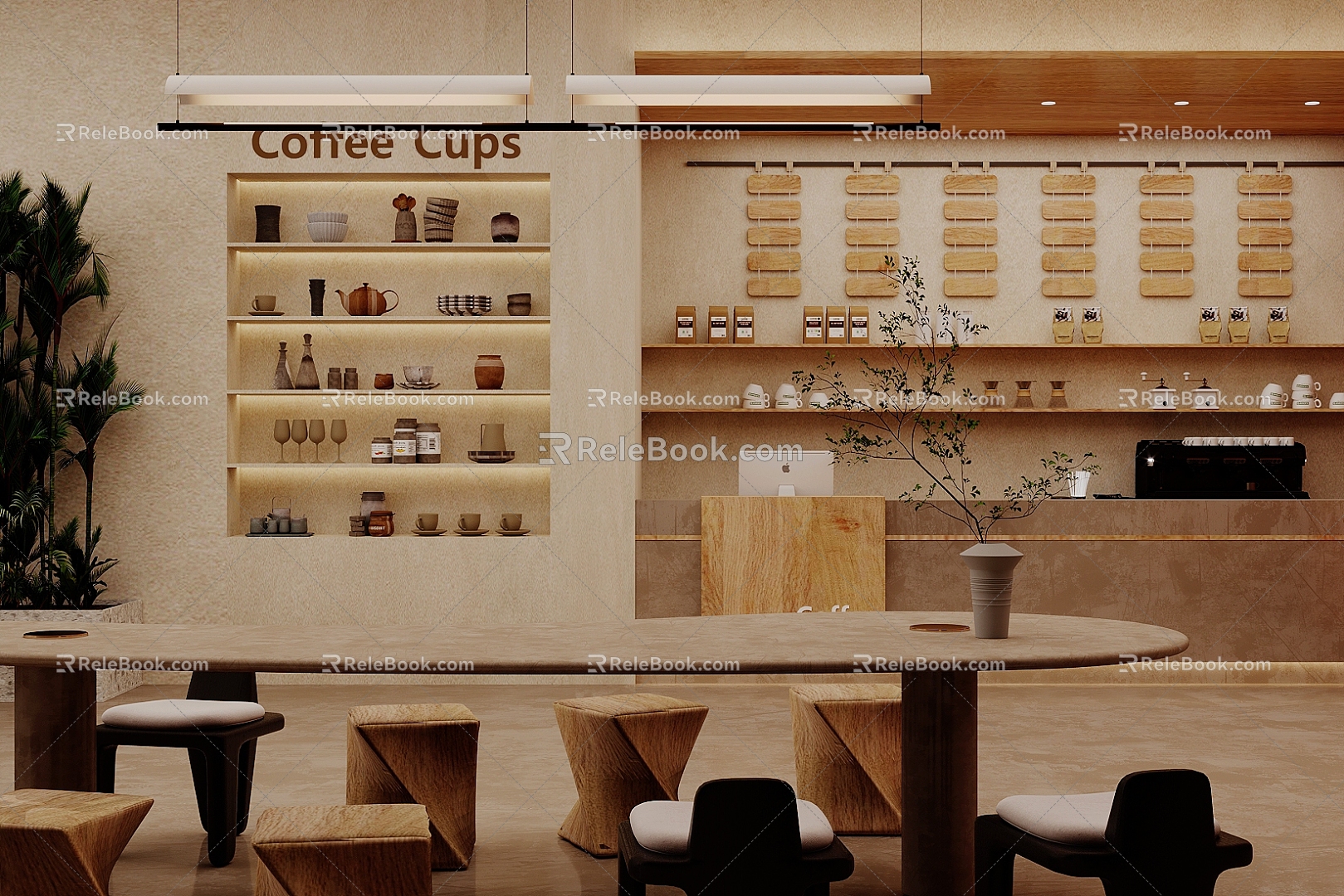 Qui coffee shop coffee table and chair milk tea shop restaurant dining table and chair coffee console cashier front desk single-layer rest area 3d model