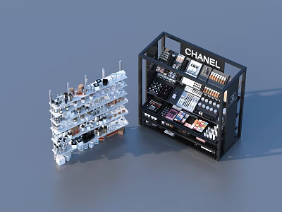 Chanel Cosmetics Display Shelves With Multi Tiered Racks And Makeup Products 3d model