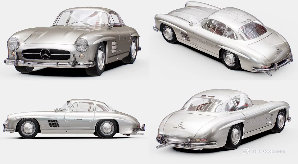 Silver Classic Mercedes Model Cars Displayed From Multiple Detailed Angles 3d model 