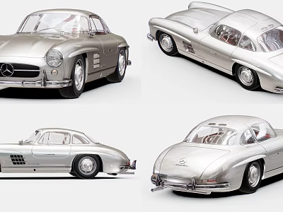 Silver Classic Mercedes Model Cars Displayed From Multiple Detailed Angles 3d model