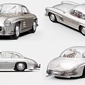 Silver Classic Mercedes Model Cars Displayed From Multiple Detailed Angles