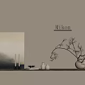 Nikon Logo On Wall With Sunlight Shadows And Decorative Artwork Candles Vase