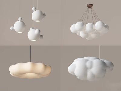 Modern White Cloud Shaped Chandeliers With Decorative Design And Soft Lighting 3d model
