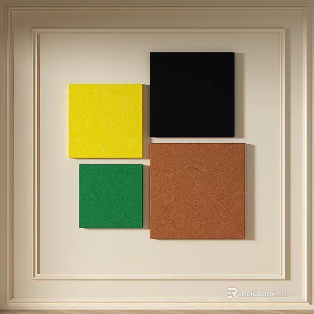 Colorful Square Geometric Abstract Painting With Yellow Black Green Brown Wall Art Decor 3d model 