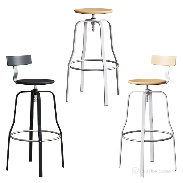 Modern Bar Stools With Metal Frames And Different Colored Seats Design 3d model
