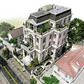Elegant White Detached Villa Featuring Arched Windows Multi Story Design And Landscaped Garden
