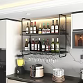 Elegant Wine Cabinet With Open Shelves Holding Wine Bottles And Hanging Glasses In Modern Kitchen