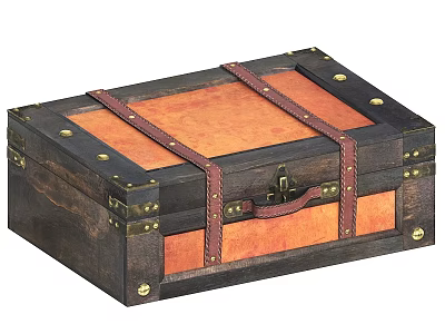 Vintage Wooden Storage Trunk With Leather Straps And Metal Hardware Decorative Box 3d model