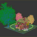 Detailed Small Stone Wooden House Model With Trees Grass And Environment