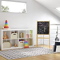 Kids Room White Storage Cabinet with Cubbies for Toy Organization and Colorful Bins
