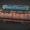 Heavy Duty Tank Truck With Two Blue Red Tanks And Warning Sign