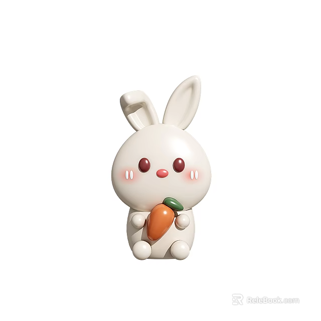 Cute White Rabbit Doll With Red Cheeks Holding Orange Carrot 3d model 