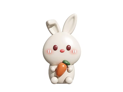 Cute White Rabbit Doll With Red Cheeks Holding Orange Carrot 3d model