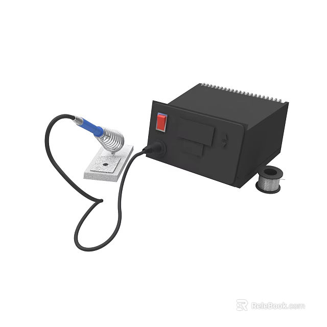 Black Heat Gun Equipment With Blue Nozzle Power Adapter And Tape Roll 3d model 