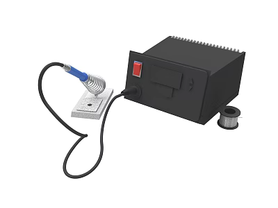 Black Heat Gun Equipment With Blue Nozzle Power Adapter And Tape Roll 3d model