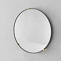 Round Decorative Mirror With Black Frame And Golden Hooks On Gray Wall