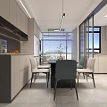 Bright Modern Living And Dining Room Interior With Full TV Wall And Round Coffee Tables