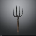 Ancient Trident Weapon With Detailed Metal Prongs And Sturdy Wooden Handle